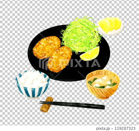 かにクリームコロッケ定食　料理・食べ物の手描き水彩イラスト素材 119287323