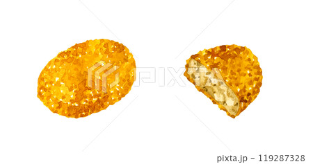 半分に切ったコロッケ 料理・食べ物の手描き水彩イラスト素材 半分に切ったコロッケ 料理・食べ物の手描き水彩イラスト素材 119287328