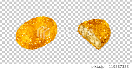 半分に切ったコロッケ 料理・食べ物の手描き水彩イラスト素材 半分に切ったコロッケ 料理・食べ物の手描き水彩イラスト素材 119287328