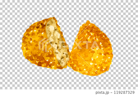 半分に切ったコロッケ 料理・食べ物の手描き水彩イラスト素材 半分に切ったコロッケ 料理・食べ物の手描き水彩イラスト素材 119287329