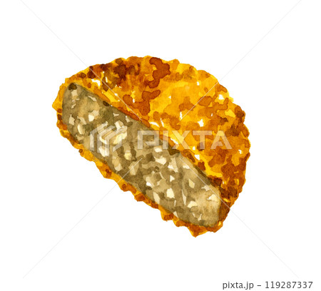 半分に切ったメンチカツ　料理・食べ物の手描き水彩イラスト素材 119287337