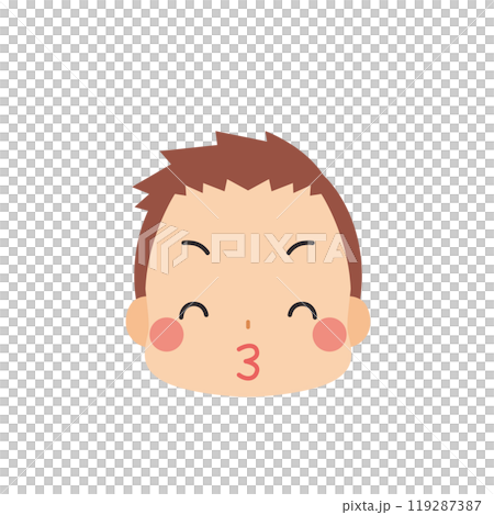 笑顔でキスをする可愛い小さな男の子の絵文字イラスト　アイコン　顔　表情　白背景　ベクター 119287387