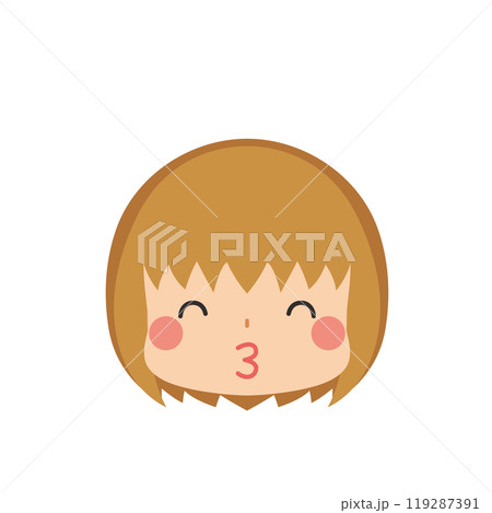 笑顔でキスをする可愛い小さな女の子の絵文字イラスト　アイコン　顔　表情　白背景　ベクター 119287391