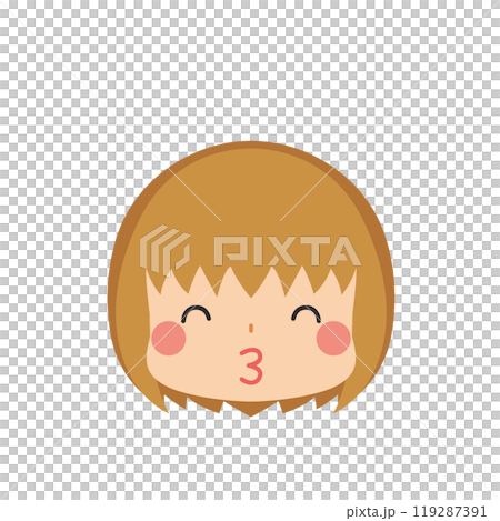 一個可愛的小女孩用微笑圖標接吻的表情符號面部表情白色背景向量 119287391