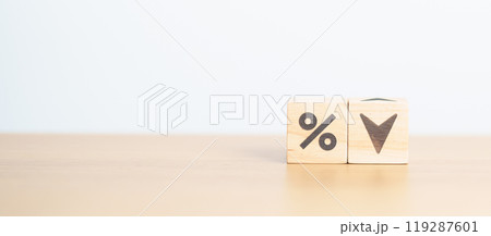 wood block of percentage change to UP and Down arrow. Interest rate, GDP, stocks market, financial, deflation and Inflation, ranking, mortgage, debt, Loan and Economic Recession concept wood block of percentage change to UP and Down arrow. Interest rate, GDP, stocks market, financial, deflation and Inflation, ranking, mortgage, debt, Loan and Economic Recession concept 119287601
