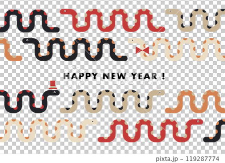 帶有許多蛇圖案的新年賀卡插圖 帶有許多蛇圖案的新年賀卡插圖 119287774