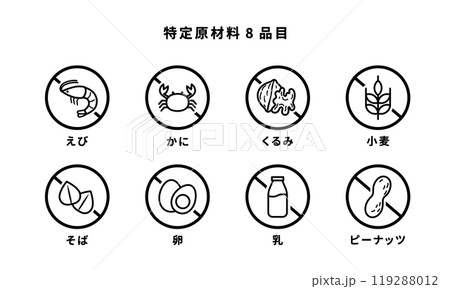 特定原材料8品目の表示アイコンセット 特定原材料8品目の表示アイコンセット 119288012