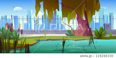 Swamp in city park with reed and grass cartoon Swamp in city park with reed and grass cartoon 119288150