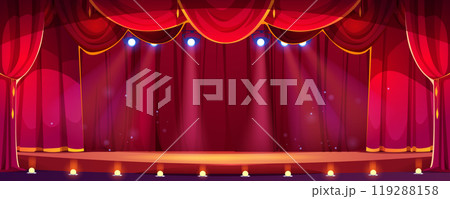 Cartoon theater concert stage with red curtain Cartoon theater concert stage with red curtain 119288158