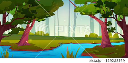 River flowing in summer forest with sun shine 119288159