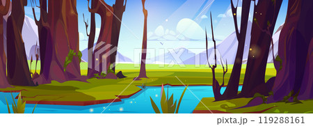 Mountain river flowing in forest, sunny weather Mountain river flowing in forest, sunny weather 119288161