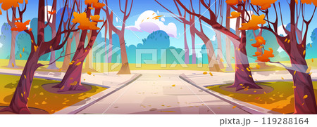 Autumn forest park road street cartoon landscape 119288164