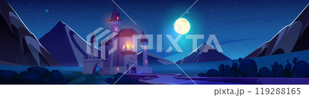 Magic fantasy castle at night vector background 119288165