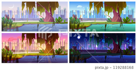 Swamp in city park with reed and grass cartoon Swamp in city park with reed and grass cartoon 119288168