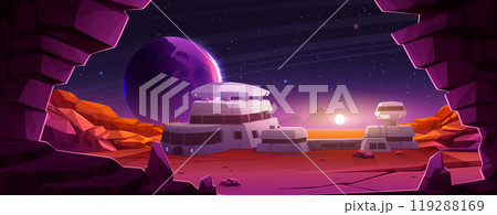 Sunset on alien mars planet space colony station Sunset on alien mars planet space colony station 119288169