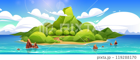 Tropical volcano island in sea cartoon landscape 119288170