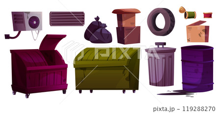 Cartoon set of garbage and waste containers 119288270