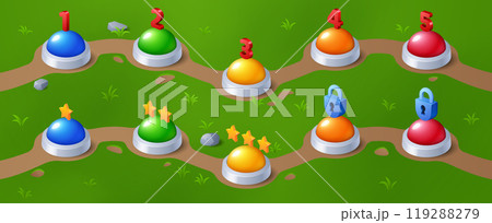 Game level progress indicator on green lawn Game level progress indicator on green lawn 119288279