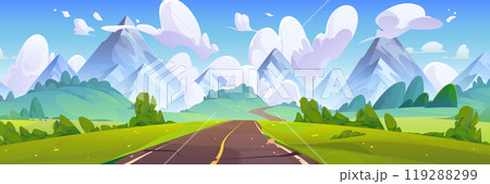 Empty road among field and mountains Empty road among field and mountains 119288299