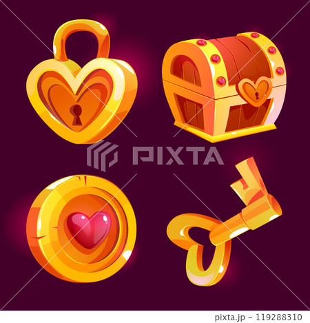Game cartoon icon set with heart shaped elements. 119288310