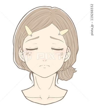 シミに悩む前髪クリップをつけたイエベ女性 首上 シミに悩む前髪クリップをつけたイエベ女性 首上 119288332