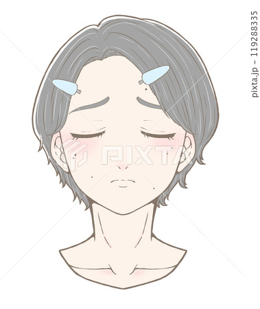 ほくろに悩む前髪クリップをつけたブルベ女性　首上 119288335