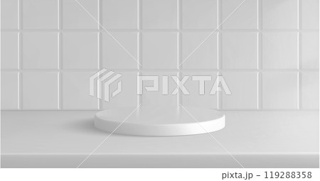 3d white kitchen tile podium platform background 3d white kitchen tile podium platform background 119288358