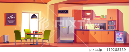 Office kitchen and break room interior vector Office kitchen and break room interior vector 119288389