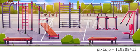 Street workout equipment in summer park 119288413