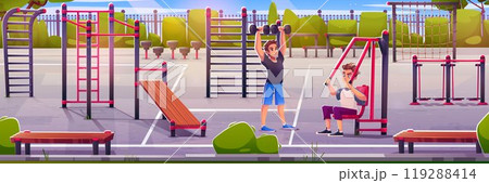 Man in outdoor gym park and street sport equipment 119288414