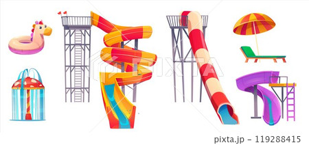 Cartoon set of aquapark equipment on white 119288415