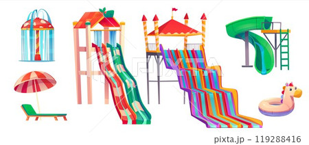 Summer aqua park with water slides Summer aqua park with water slides 119288416