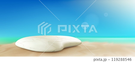 Realistic white marble stone on sandy beach 119288546