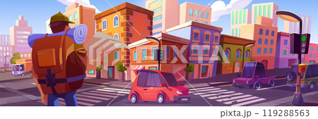 Man with map explore city street vector background Man with map explore city street vector background 119288563