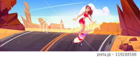 White young woman riding skateboards on road 119288586