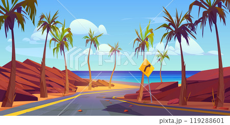 Summer landscape of sea beach and car road 119288601