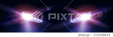 Realistic car headlights on transparent background 119288624