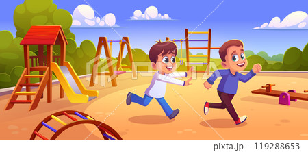 Playground park in kindergarten with children Playground park in kindergarten with children 119288653