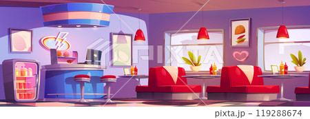 Fast food diner restaurant cartoon vector interior Fast food diner restaurant cartoon vector interior 119288674