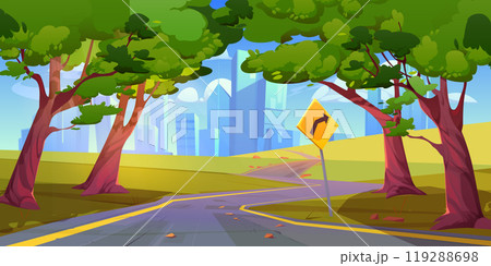 Nature landscape with road, city on horizon 119288698