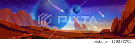 Cartoon space planet sky game vector background Cartoon space planet sky game vector background 119288706