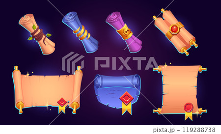 Cartoon set of ancient parchment scrolls 119288738