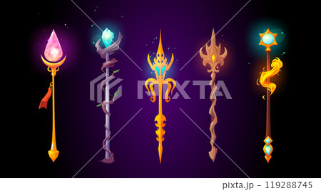 Cartoon vector magic fantasy game trident weapon 119288745
