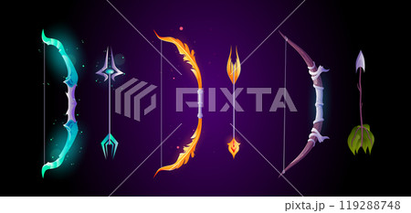 Magic bow with arrow weapon 3d fantasy game icon 119288748