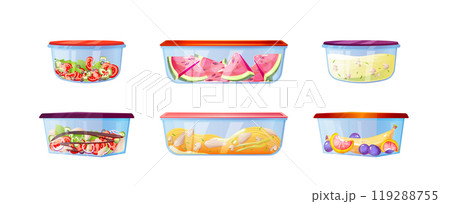 Leftover plastic lunch food containers storage 119288755