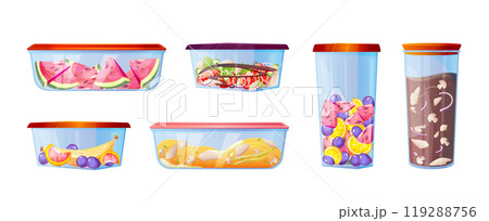 Cartoon set of plastic food containers 119288756