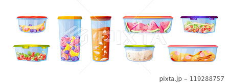 Plastic food container box with lunch salad vector Plastic food container box with lunch salad vector 119288757