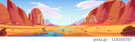 River in rock canyon desert cartoon landscape River in rock canyon desert cartoon landscape 119288787