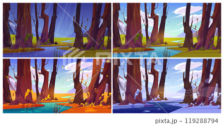Four season set of mountain river in forest 119288794