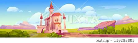 Cartoon fairy tale medieval castle vector kingdom Cartoon fairy tale medieval castle vector kingdom 119288803